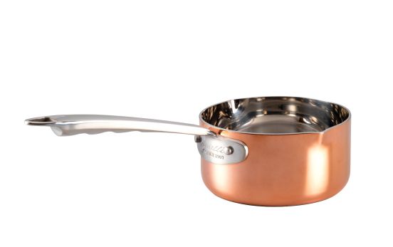 Casseruola Alta in trilaminato Rame per induzione con un manico e due beccucci, diam. 14cm