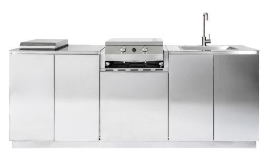 Cucina da esterno Flaminia Roma 220 in Acciaio Inox, con barbecue a gas 2 fuochi, fornello e lavello - Flaminia Outdoor