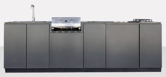 Cucina da esterno Flaminia Roma 280 Manganese, con barbecue elettrico, fornello, frigorifero e lavello - Flaminia Outdoor