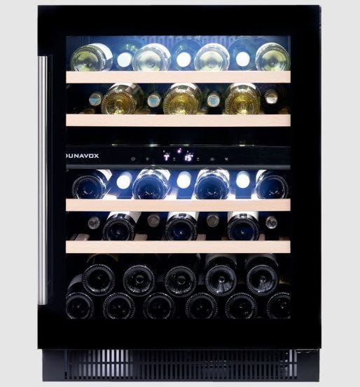 Cantina 2 temperature porta &#039;full glass&#039; nera, 2 maniglie - LED TriColor - classe F, 39 bottiglie  - DAUF-39.121DB