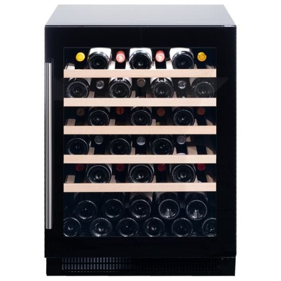 Cantina Linea Exclusive monotemperatura con porta vetrata &#039;full glass&#039; cassa nera e 2 maniglie  - classe G, 46 bottiglie - DAUF-46.138B
