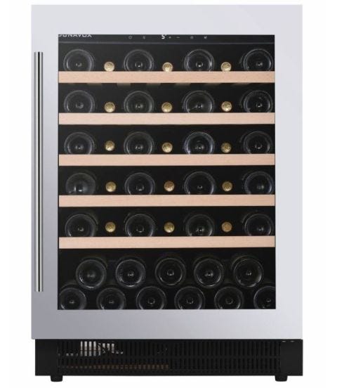 Cantina Linea Exclusive monotemperatura con porta vetrata con cornice inox, cassa nera e maniglia inox - classe G, 46 bottiglie - DAUF-46.138SS