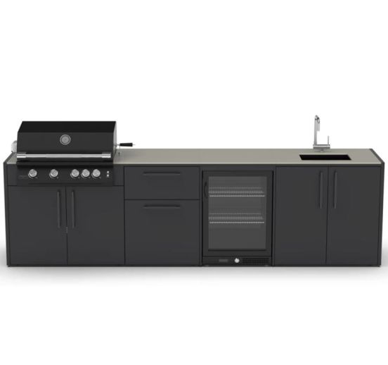 Cucina da esterno con barbecue, frigo e lavello, 320cm Brabura 