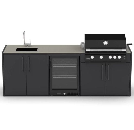 Cucina da esterno con barbecue, lavello e frigo, 255cm Brabura 