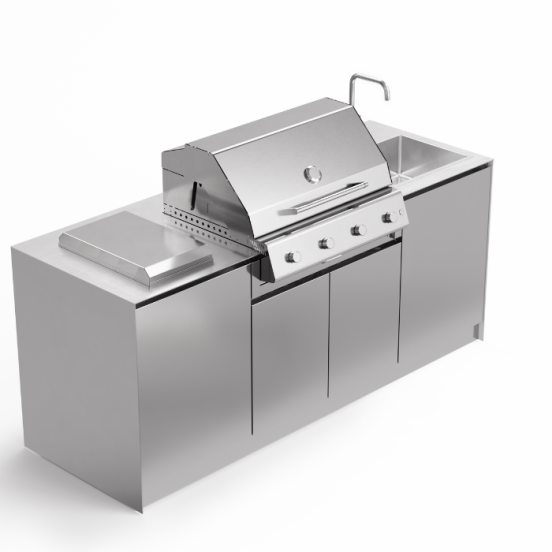 Cucina da esterno Via Nolfi 527 a parete, con barbecue Fry Top 750, OF outdoorkitchens