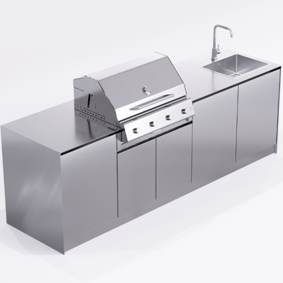Cucina da esterno Via Nolfi 529 a parete, con barbecue Fry Top 750, OF outdoorkitchens