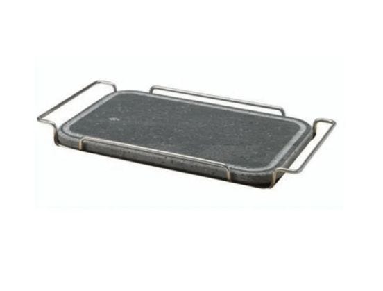 Pietra rettangolare con supporto in acciaio, diam. 25x30cm 