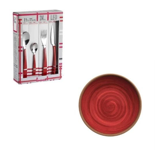 24-piece red LED cutlery set and melamine soup plate, Natural Line red, diam. 20.4cm - 6 pieces