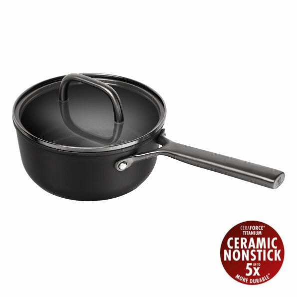 Zwilling Milano Non-Stick Aluminum Saucepan with One Handle, PFAS-Free, with Lid, 18cm Diameter, Black