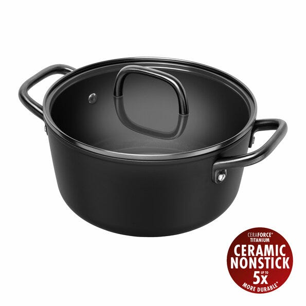 Zwilling Milano Non-Stick Aluminum Saucepan with Two Handles, PFAS-Free, with Lid, 24cm Diameter, Black