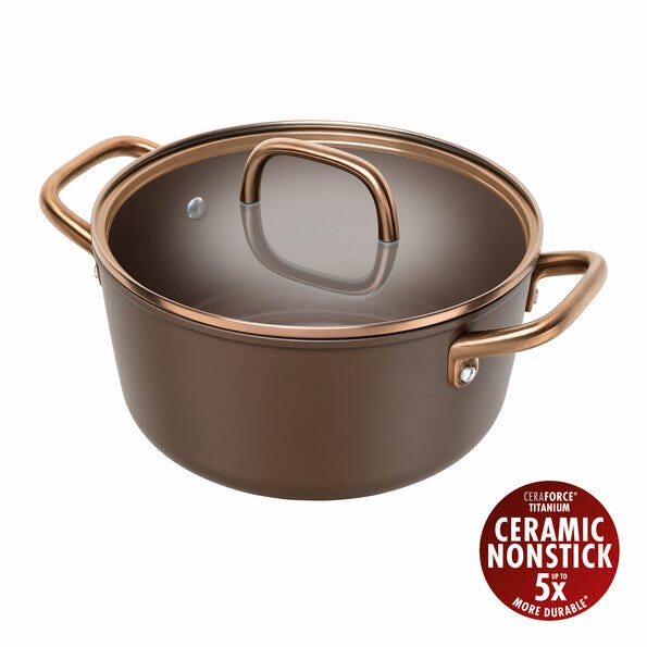 Zwilling Milano Non-Stick Aluminum Saucepan with Two Handles, PFAS-Free, with Lid, 24cm Diameter, Brown
