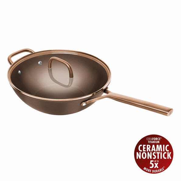 Zwilling Milano Line Non-Stick Aluminum Wok with Lid, 30cm Diameter, Brown