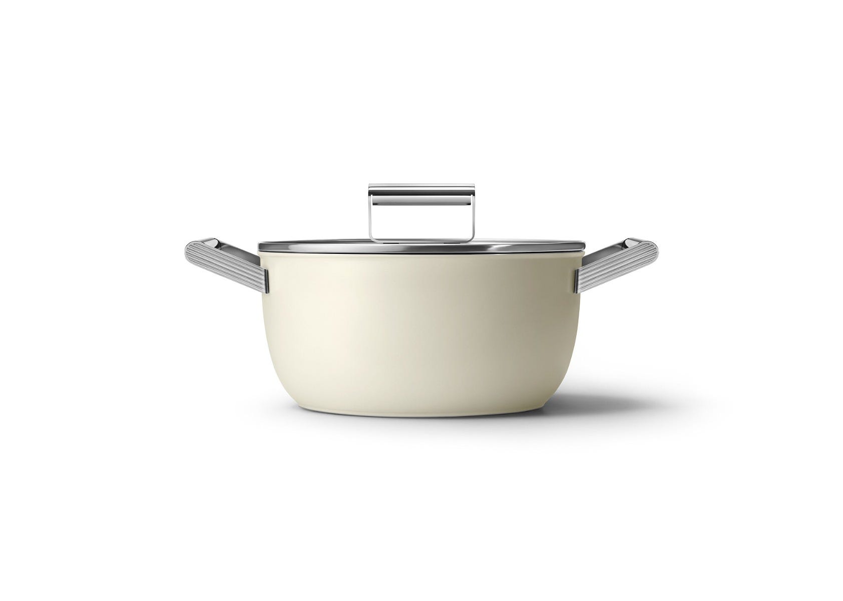 PFAS-free non-stick aluminum saucepan for induction, 2 handles, with lid, cream color, diam. 24cm