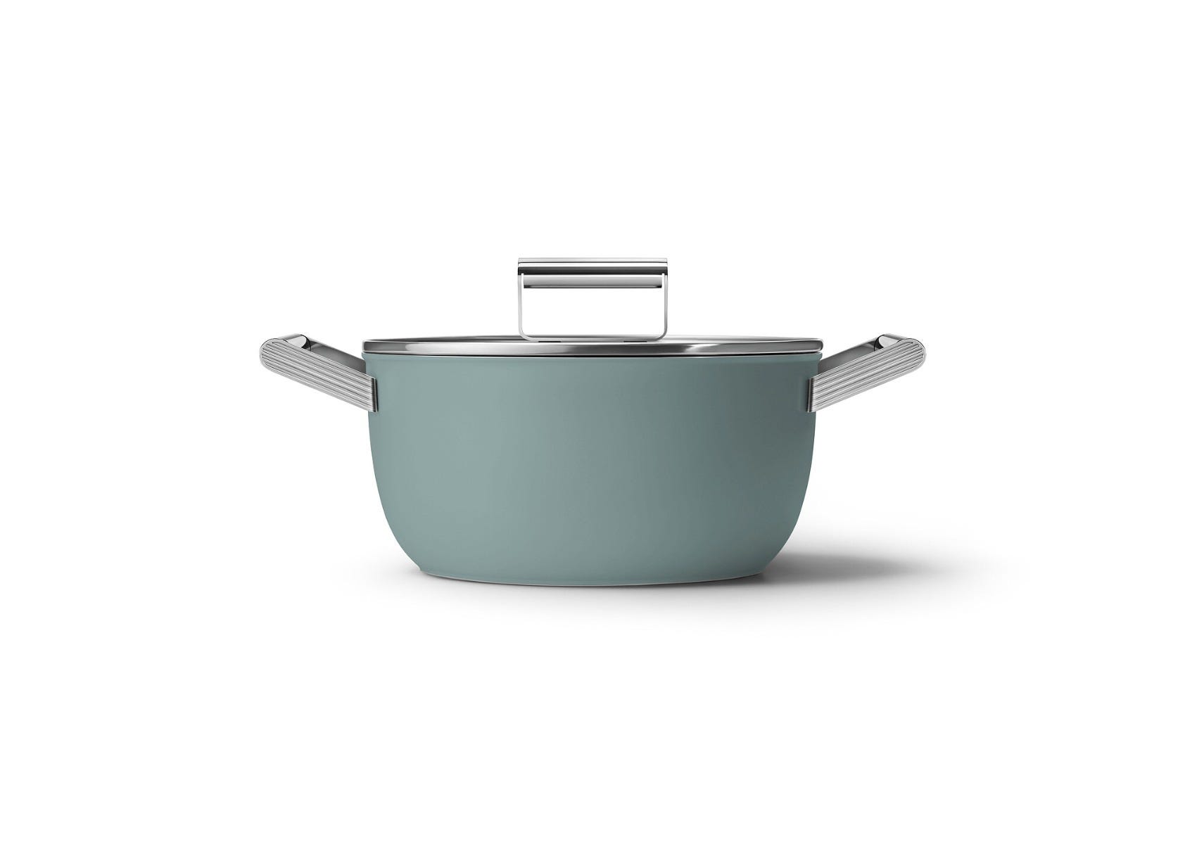 PFAS-free non-stick aluminum casserole dish for induction, 2 handles, with lid, green color, diam. 24cm