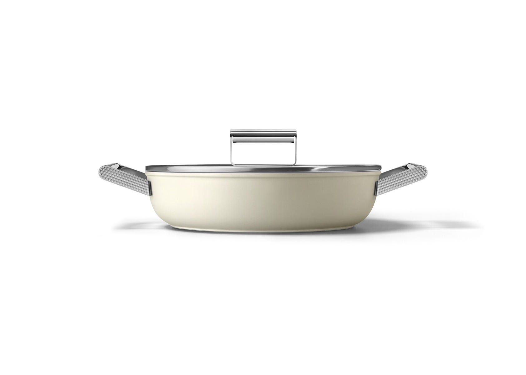 PFAS-free non-stick aluminum pan for induction, with lid, cream color, diam. 28cm