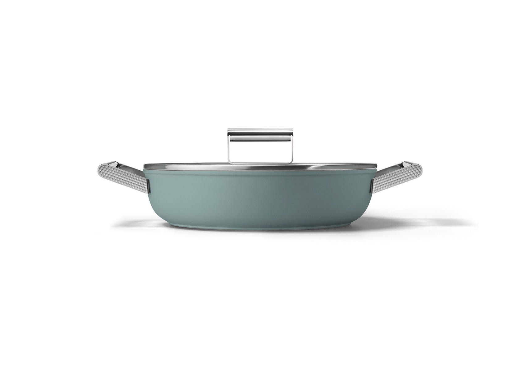 PFAS-free non-stick aluminum pan for induction, with lid, green color, diam. 28cm